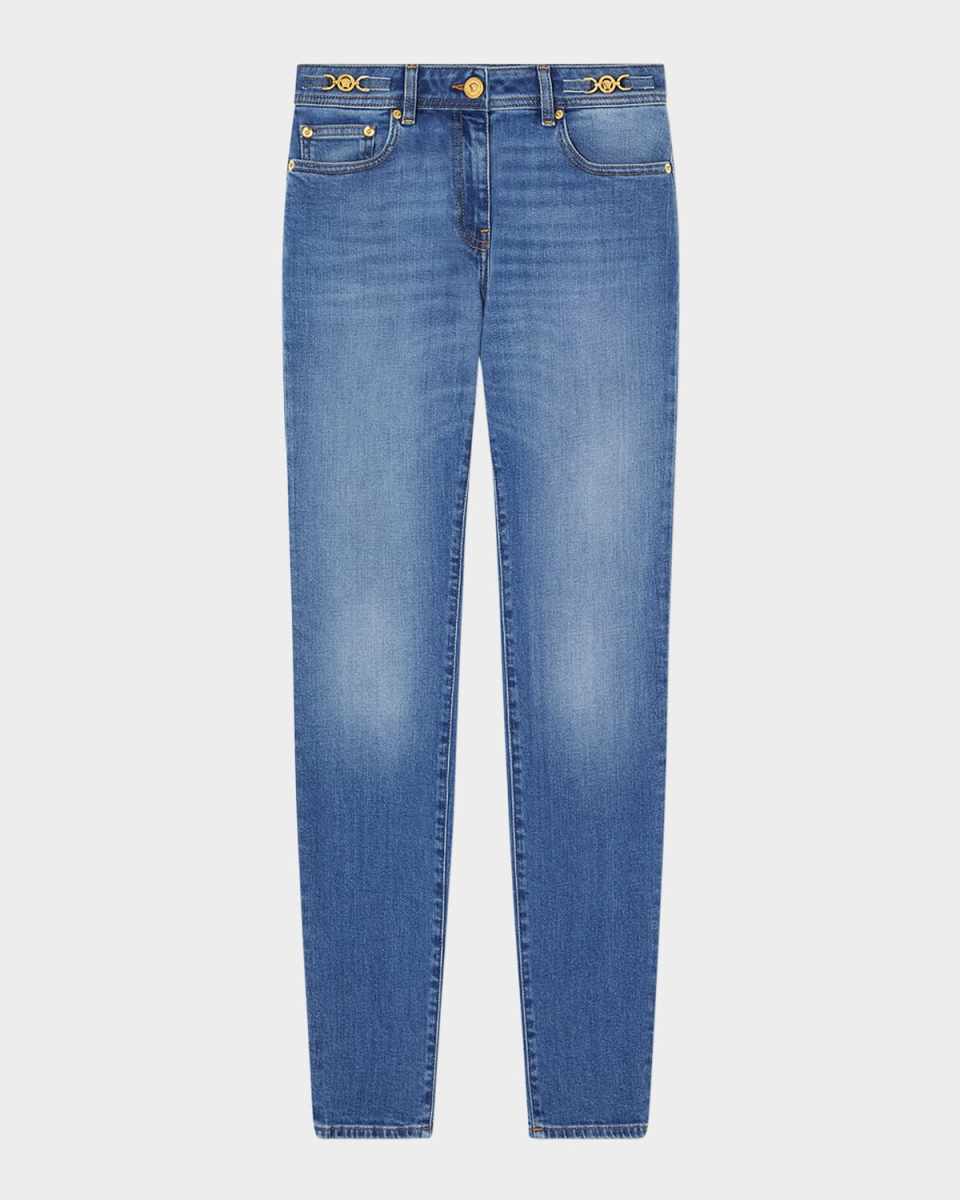 Stone-Washed Denim Skinny-Leg Pants